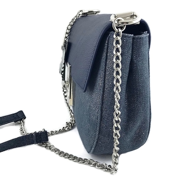 INC Denim Twill Metallic Saddle Crossbody Bag  NWT - Picture 3 of 5